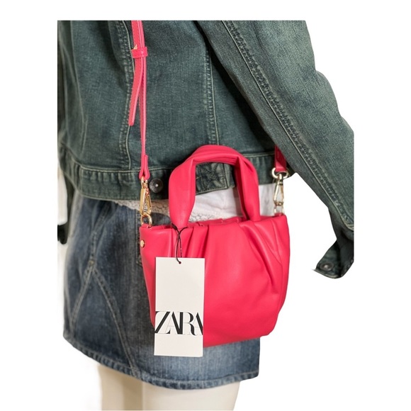Zara Crossbody Bag handle Pink Fuchsia Mini Rose Gold Bag Soft Mini Purse New - Picture 10 of 16